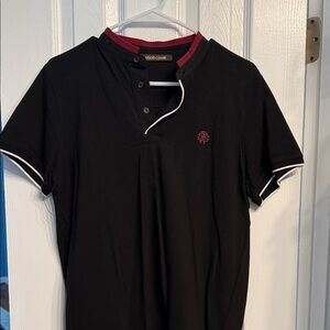 Roberto Cavalli Black Polo with Burgundy Collar and White Trim